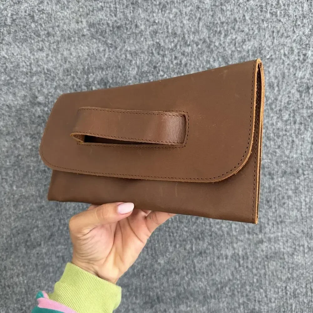 Able Mare Handle Clutch Leather Bag Brown Minimalist Handmade Ethiopia Boho